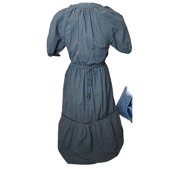 Madewell Black Poplin Tired Maxi Dress Embroidered Puff Sleeve Sz XXS - Picture 7 of 8